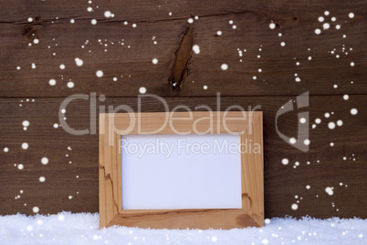 Christmas Card With Picture Frame, Copy Space, Snowflakes, Snow