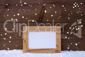Christmas Card With Picture Frame, Copy Space, Snowflakes, Snow