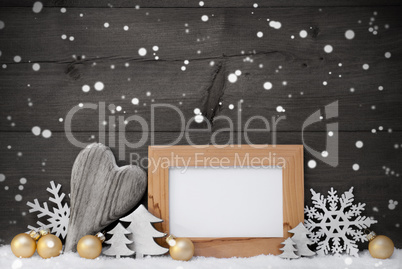 Golden Gay Christmas Decoration, Snow, Copy Space, Snowflakes