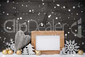 Golden Gay Christmas Decoration, Snow, Copy Space, Snowflakes