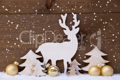 Golden Christmas Decoration, Snow,Tree And Reindeer, Snowflakes