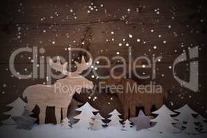 Christmas Decoration, Moose Couple In Love, Trees And Snowflakes
