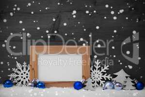 Blue Gray Christmas Decoration, Snow, Copy Space, Snowflakes