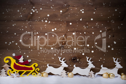 Santa Claus Sled, Reindeer, Snowflakes, Copy Space, Golden Ball