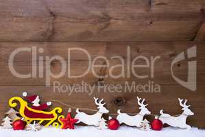 Santa Claus Sled, Reindeer, Snow, Copy Space, Red Balls