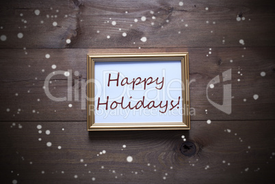 Golden Picture Frame With Happy Holidays And Snowflakes