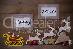 Santa Claus Sled And Reindeer, Frame With Happy 2016