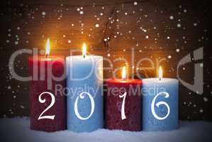 Christmas Card With Four Candles For Advent, 2016, Snowflakes