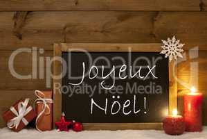 Festive Card, Blackboard, Snow, Joyeux Noel Mean Merry Christmas