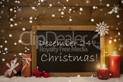 Christmas Card, Blackboard, Snowflakes, Candles, December 24th