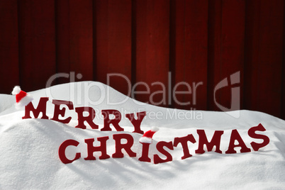Card With Red Letters Merry Christmas, Snow Santa Hat
