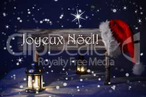 Sign Candlelight Santa Hat Joyeux Noel Means Merry Christmas