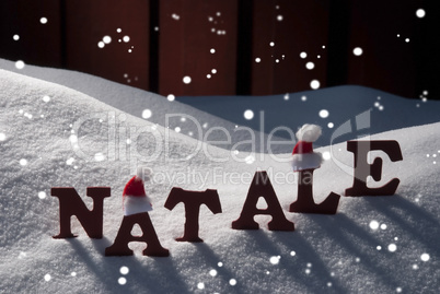 Card With Santa Hat And Snow, Natale Mean Christmas, Snowflakes