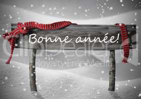 Christmas Sign Bonne Annee Means New Year, Snow, Snowflakes