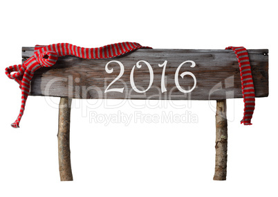 Brown Isolated Christmas Sign 2016, Red Ribbon