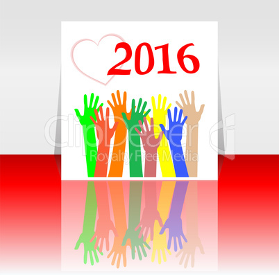 2016 and people hands set symbol. The inscription 2016 in oriental style on abstract background