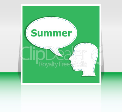 people think about summer, man and speech bubbles, summer holiday card