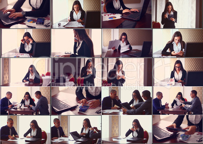 set collection of photos on the theme of business woman with a l