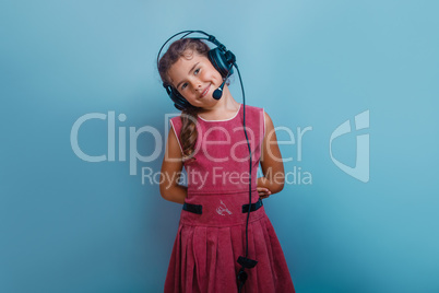 Girl European  appearance decade listening  to music with headph