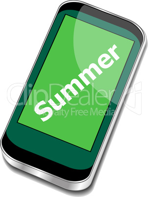 summer word on smart phone screen, holiday concept