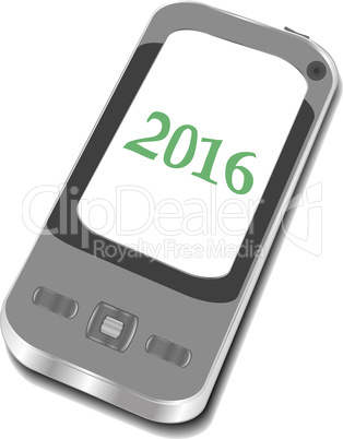 smart phone icon isolated on white with a 2016 sign