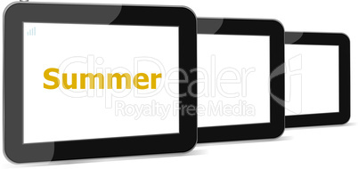 summer word on tablet pc screen, holiday concept