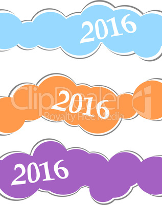 2016 Happy New Year greeting card or background, christmas stickers set isolated on white background