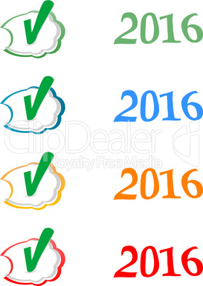Happy new year 2016 creative greeting card design, Year 2016 stickers set design element isolated on white