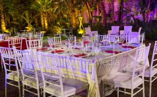 Festively decorated table .