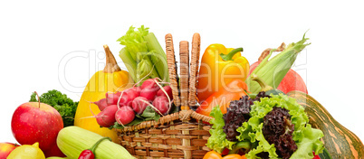 assortment vegetables and fruits in basket