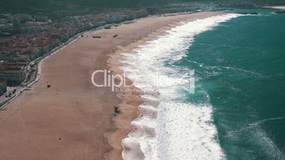 Ocean Beach in the Portuguese Town of Nazare, top view