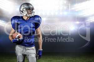 Composite image of confident american football player looking aw