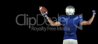 Composite image of rear view of american football player holding