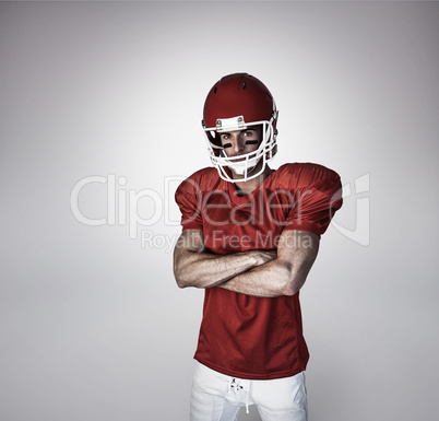 Composite image of portrait of rugby player wearing gears with a