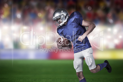 Composite image of american football player holding ball in mid-