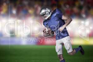 Composite image of american football player holding ball in mid-