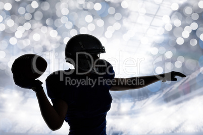 Composite image of silhouette american football player throwing