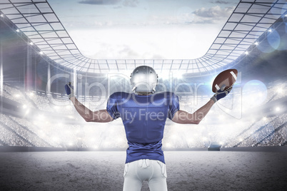 Composite image of full length rear view of american football pl
