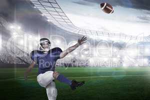Composite image of american football player kicking