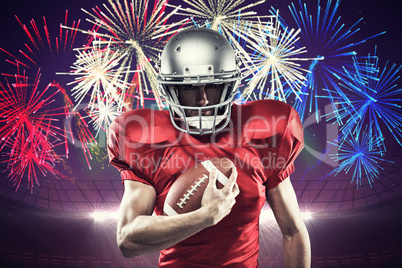 Composite image of portrait of confident american football playe