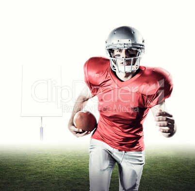 Composite image of portrait of sportsman running while playing a