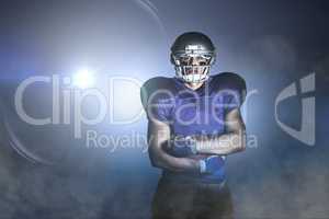 Composite image of portrait of confident american football playe