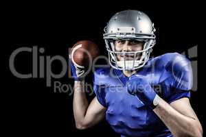 Composite image of portrait of sportsman smiling while throwing ball