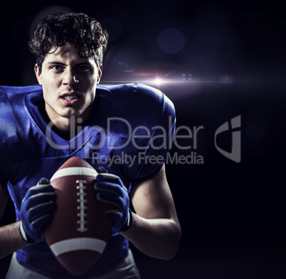 Composite image of portrait of aggressive american football play