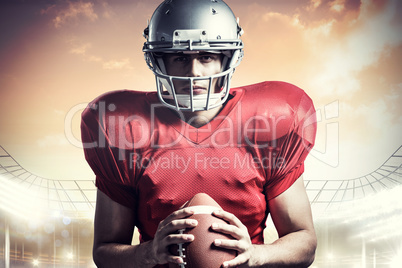 Composite image of portrait of confident american football playe