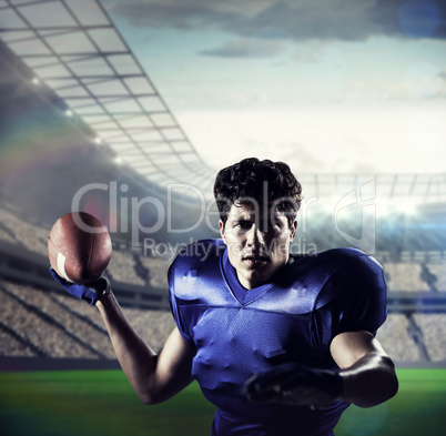 Composite image of portrait of sportsman throwing football