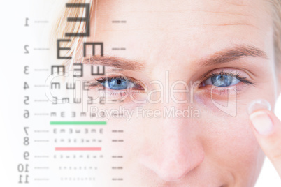 Composite image of pretty blonde applying contact lens