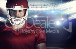 Composite image of american football player looking at camera