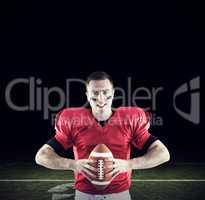 Composite image of american football player about to throw the b