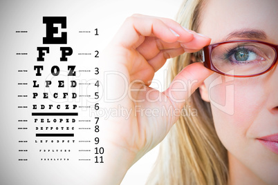 Composite image of close up of pretty blonde with red reading gl